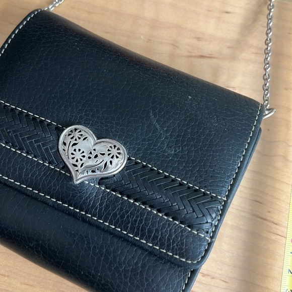 BRIGHTON Wallet Purse Crossbody Black Leather and Silver - Picture 12 of 14